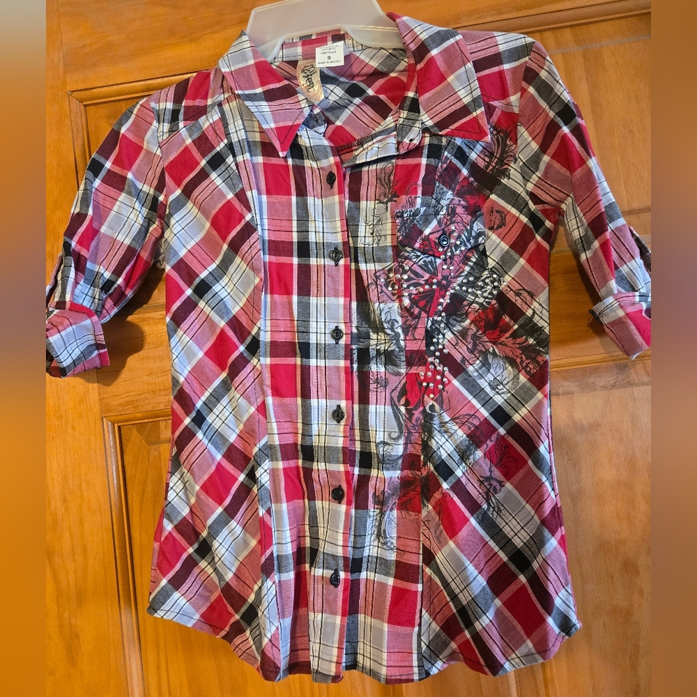 Womens plaid Shirt with cross print